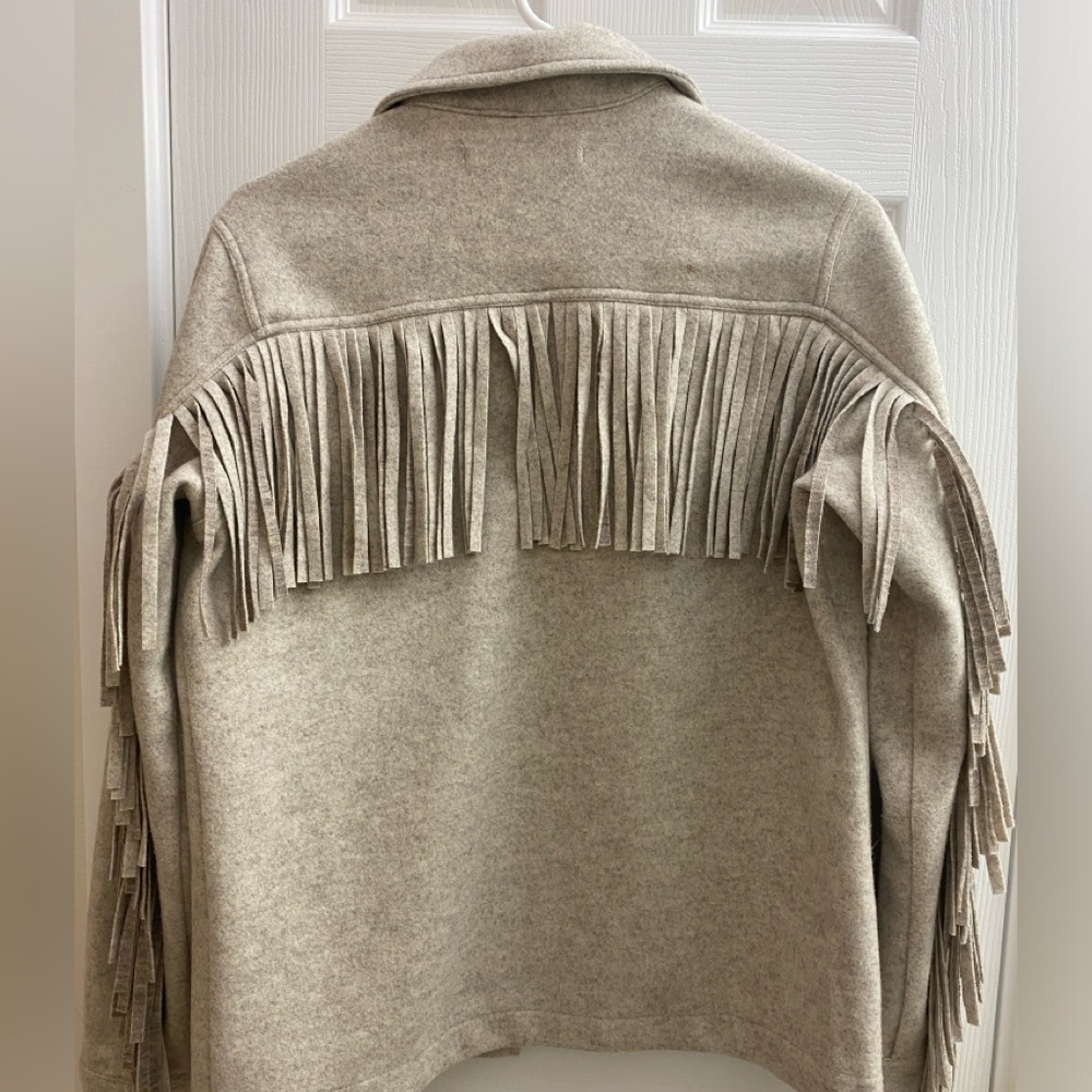 Fringe Soft Button Up Jacket Cream/Light Grey - image 2